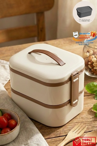 Tier - 2 Katlı Sızdırmaz Kapaklı Lunchbox 1000 Ml Krem