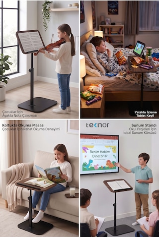Teknor Ayarlanabilir Laptop Sehpası Mdf Tablalı Ayaklı Portatif Sehpa 30x40 Ebat Ceviz