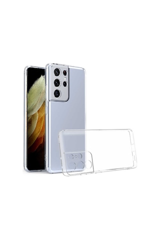 Samsung Galaxy Uyumlu S21 Ultra Kılıf Kamera Korumalı Süper Silikon Şeffaf Kapak