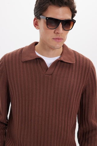 Tudors Erkek Standart Fit Normal Kesim Polo Yaka Kahverengi Kazak-46287