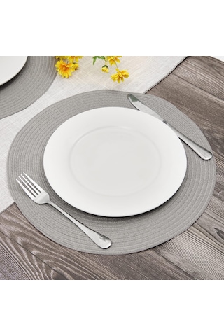 15 İnç Isıya Dayanıklı Yuvarlak Örgülü Servis Altlıkları Yıkanabilir Pamuk Polyester Dokuma Yuvarlak Masa Paspasları Gümüş