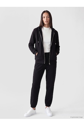 Lcw Everyday Siyah Kalın Oversize Kadın Fermuarlı Sweatshirt