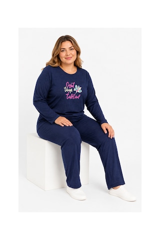 Sleeproom Büyük Beden Kadın Mevsimlik Great Things Desen Lacivert Pijama Takımı