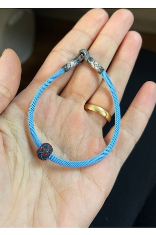 Kazzaze Bordo Mavi Oksitli Gümüş Kazaziye Örme Top Detaylı Trabzon Spor Taraftar Bilekliği