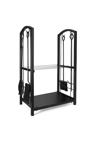 5 Li İthal Metal Oval Odunluk Raflı Şömine - Soba Maşa Takımı Aksesuar Seti