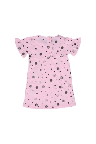 Toontoy Kids Kız Çocuk Baskılı Regular Fit Bisiklet Yaka Kısa Kollu Fırfırlı Elbise - A Pileli Pembe