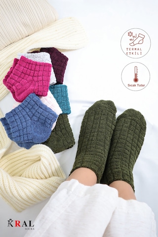 Kadın Kabartma Kışlık Ters Havlu 6 Çift Karma Renk Çorap Seti Çok Renkli