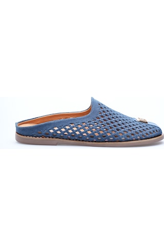 Analin Shoes Kadın Hakiki Deri Delikli Günlük Rahat Terlik Mavi