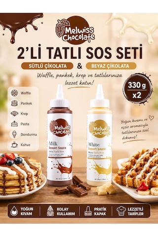 Melwiss Chocolate 2 Li Tatlı Sos Seti Sütlü Ve Beyaz Çikolata Sosu 330 Gr X 2