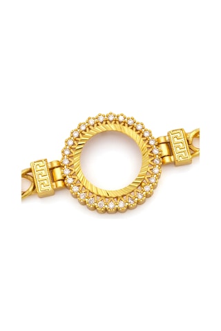 Altın Kaplama İmitasyon Zirkon Taşlı İşlemeli Zincir Çeyrek Çerçeve Bileklik Blk-1170 Altın