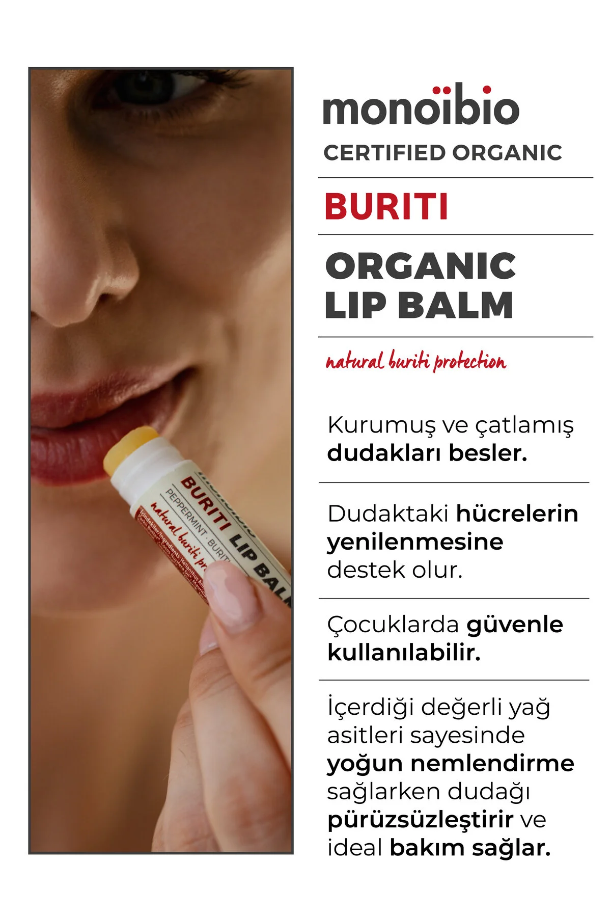 Monoibio Buriti Organik Onarıcı Dudak Bakım Kremi - Kuru Ve Çatlak Dudaklar Için Nemlendirici Lip Balm 5 Ml