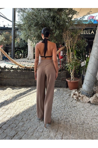 WeShaya Vizon Keten Düz Paça Pantolon Vizon
