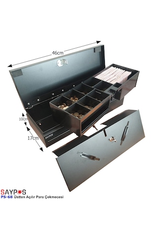 24v Flip Top Para Çekmecesi Anahtardan Ve Pos Bağlantılı Üstü Açılır Metal Para Kasası 46x17x10cm