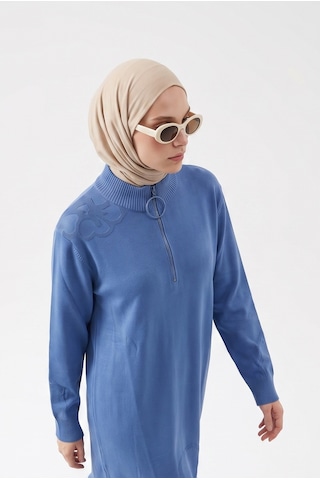 Armine Çiçek Desenli Triko Tunik 25ktd4111 İndigo