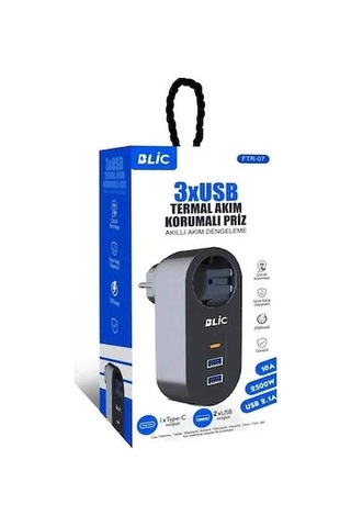 Ftr-07 2xusb 1xtypec Termal Akım Korumalı Isıya Dayanıklı Tekli Priz Evimdeyokyok Diğer