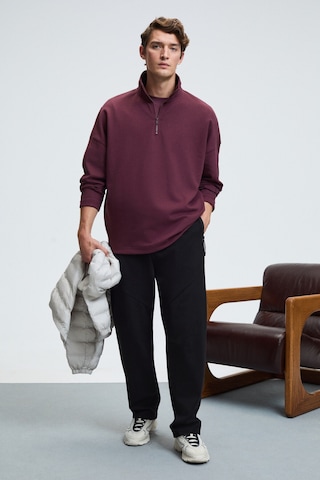 Grımelange EDISON Erkek Yarım Fermuarlı Kolu Baskılı Dik Yaka Bordo Sweatshirt
