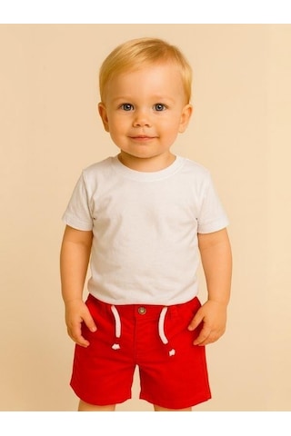 Erkek Bebek Dokuma Şort-16067 Kırmızı