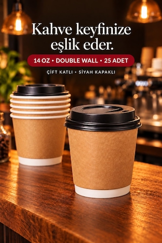 Double Wall Kapaklı Karton Bardak 14 Oz 25 Adet Çift Katmanlı Büyük Boy Sıcak İçecek Bardak Renkli