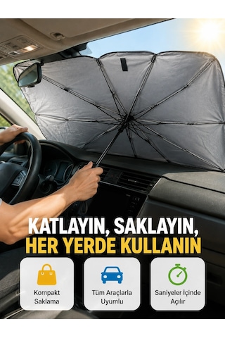 Dayanıklı Upe Alaşımlı Şemsiye Tipi Araç Güneşliği - Kolay Katlanır Yeni Nesil Belirtilmemiş