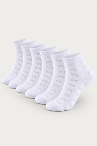 Socketta Kadın Yumuşak Dokulu Desenli Beyaz Bambu Havlu Patik Çorap 6 Lı Premium Beyaz