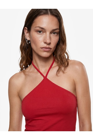 Koton Koton X Sibil Çetinkaya - Slim Fit Boyundan Bağlamalı Halter Yaka Top Kırmızı 6sak10071uk