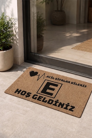 Valerine Life Eczane Logolu Acil Şifalar Dileriz Coco Görünüm İşyeri Koko Kapı Önü Paspası 45x70cm Kahverengi