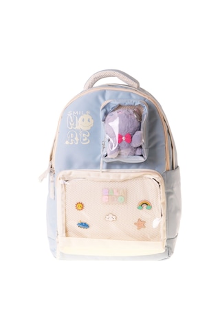 Calacilo Dört Bölmeli Peluşlu Turkuaz Smile Baskılı Turkuaz Kız Çocuk İlkokul Sırt Çantası - C4110