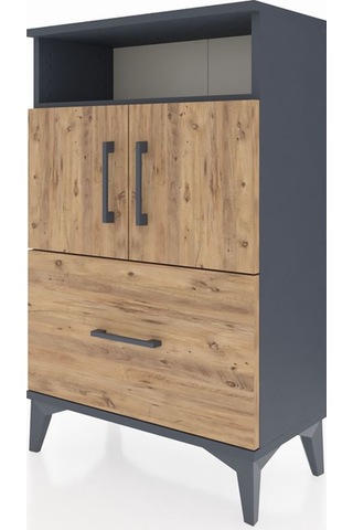 Arges Komodin 2 Raflı Tek Çekmeceli 2 Kapaklı 60x30x96 Antras... Antrasit