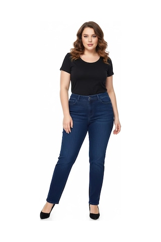 Kübra Kadın Jeans Pantolon Kemer Lastikli Düğmeli Bgl-st05059 Koyu Mavi