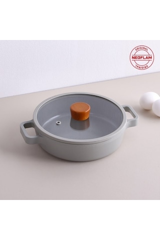 Neoflam Fika Cam Kapaklı Alüminyum Sahan 20cm Gri