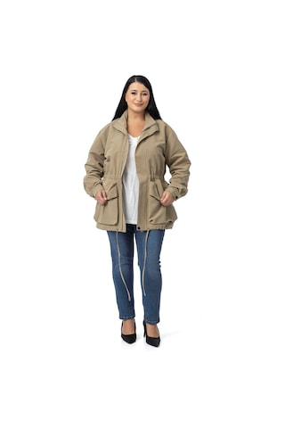 Büyük Beden Çıtçıt Ve Fermuar Kapamalı Beli Büzgülü Astarlı Çağla Yeşili Trençkot Çağla Yeşili