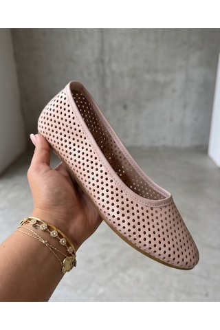 Futsishoes Bella Pembe Hakiki Deri Delikli Günlük Kadın Babet Ayakkabı