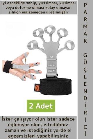 Premium Antrenman Kas El Bilek Kol Parmak Geliştirme Güçlendirme Esnek Silikon Direnç Lastiği 2 Adet Gri