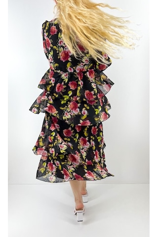 Modaonna Kat Kat Şifon Çiçekli Elbise Çok Renkli