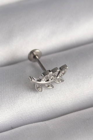 316l Çelik Gümüş Renk Dal Model Zirkon Taş Detaylı Tragus Pierci Çok Renkli