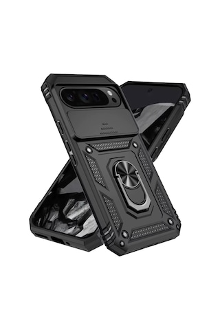Microcase Google Pixel 10 Pro Qubec Serisi Kamera Kapaklı Yüzük Standlı Kılıf-al5117 Siyah