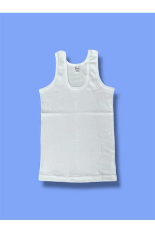 Yüksek Kalite Erkek Çocuk Pamuk Ribana Atlet Oval Yaka 6'lı Paket Beyaz