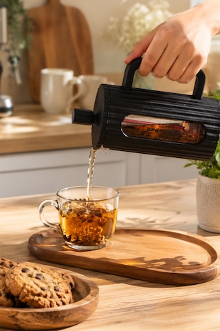 Porsima Smartpan Bv093 French Press Paslanmaz Çelik Süzgeçli Cam Bitki Çayı Demliği Kahve Presi - 350 Ml Siyah