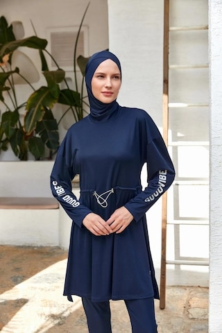Rozamay 253132 Opal Lacivert Tam Boy Lycralı Dijital Desen Tesettür Mayo Lacivert