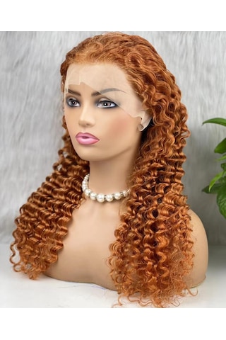 Gerçek Front Lace Tül Peruk Afro Dalgalı Bakır 70 75cm