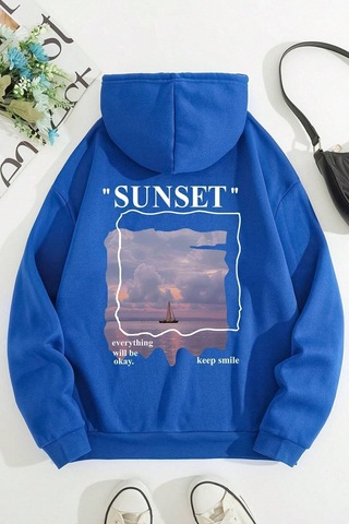 Uyguntarz Unisex Sunset Baskılı Sweatshirt Mavi