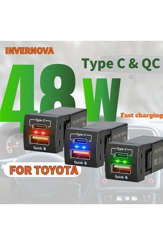 Sandwich Motion003 Toyota İçin 48w Hızlı Şarj Qc3.0 Type-c Mavi Led Oda Aydınlatma Yüzer Nokta Şarj Cihazı