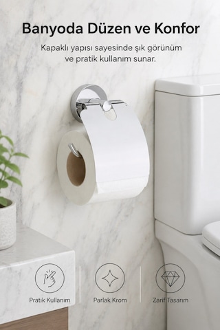 Alper Banyo Sahra Kapaklı Krom Tuvalet Kağıtlığı, Vidalı Montaj