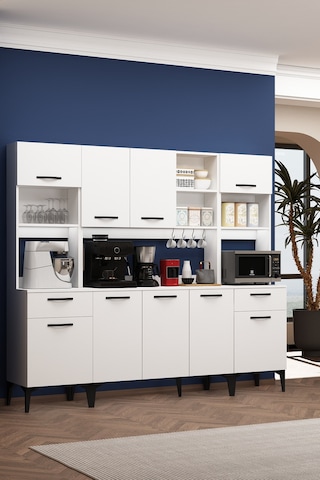 Riva Kahve Köşesi Fırın Bölmeli Askılı Airfry Kiler Dolabı Rb2 Çok Amaçlı Beyaz Beyaz