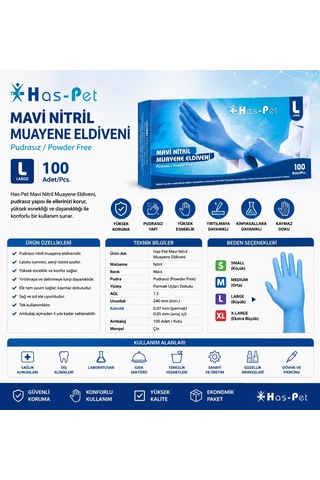 Has-pet Nitril Eldiven Larc Mavi