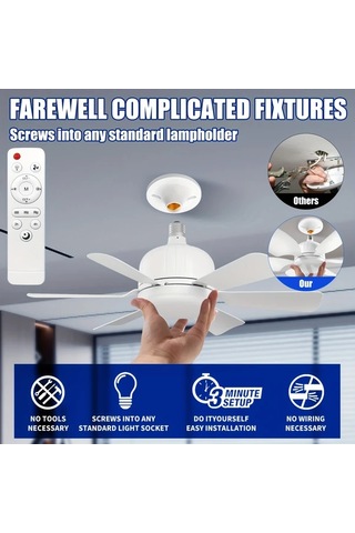 Xuweiwei 46 Cm Beyaz 40w 46 0cm 51 99cm Uzaktan Kumandalı 6 Yapraklı Led Tavan Vantilatörü Işığı E26 E27 3 Renk 3 Hız Ayarlı
