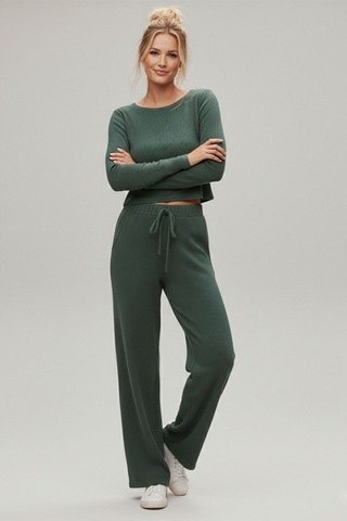 Fit Women Çizgi Likralı Kayık Yaka Alt Üst Takım 4443 Yeşil