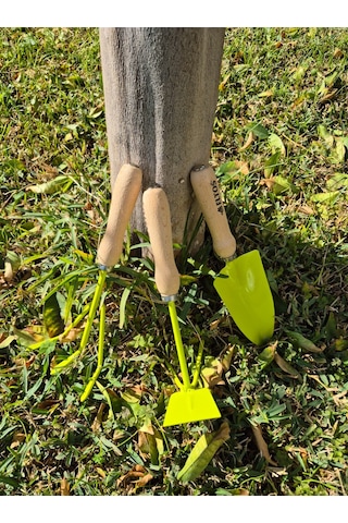 Mini Bahçe El Aletleri 3 Lü Set Dayanıklı Ahşap Saplı Çapa, Kürek, Tırmık Balkon Ve Saksı Bahçesi İçin