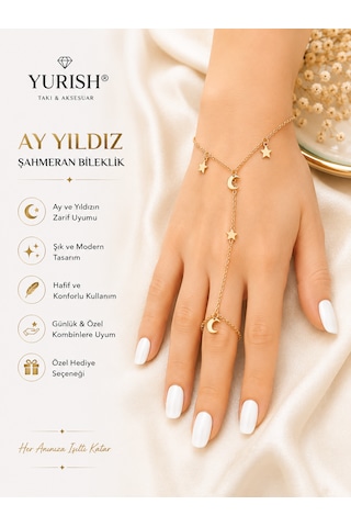 Kadın Gold Ay Yıldız Figürlü Şahmeran Bileklik