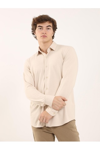 Dufy Bej Erkek Slim Fit Klasik Yaka Uzun Kol Gömlek - 97956 Bej